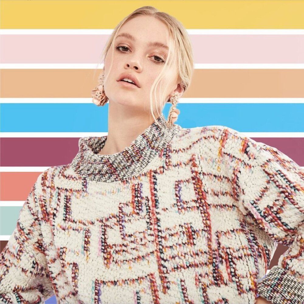 Hunter Bell New York Rory luxe Sweater Neutral Abstract Bouclé boatneck Small